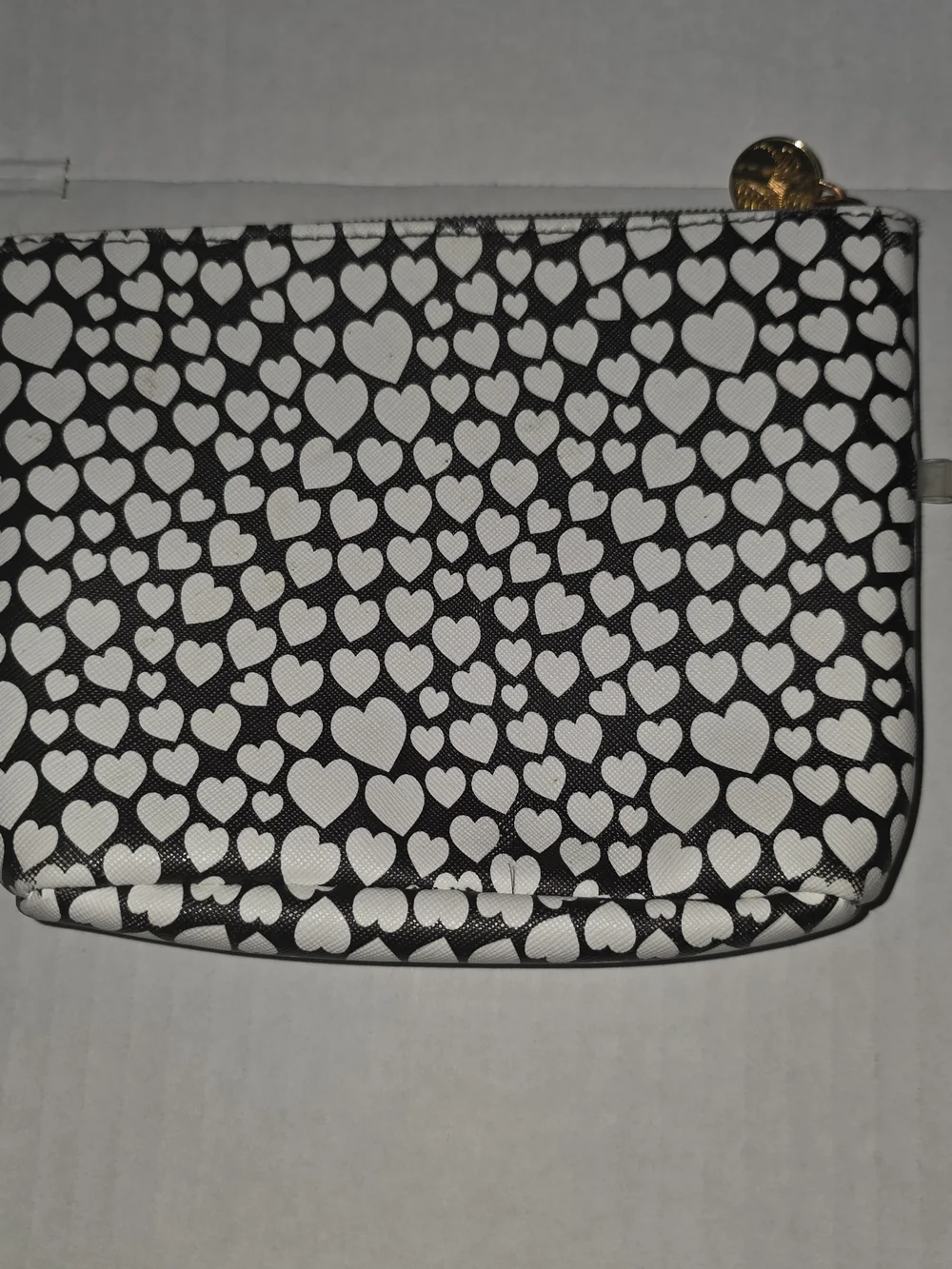Heart Print Black Cosmetic Wristlet Pouch